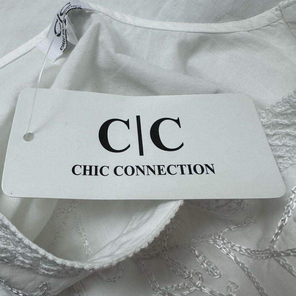 CC Chic Connection Women's‎ L Short Sleeve Embroidered Top White Cotton Coastal - Picture 7 of 11